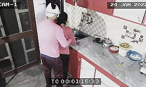 Owner and maid caught in cctv . Blowjob and fucking in kitchen