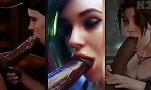PMV - Judy, Yennefer and Lara Croft go Black