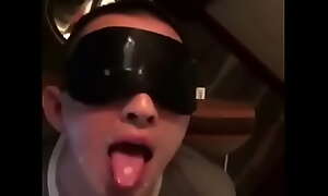 asian twink blind folded waiting for cum from his mate jerking and swallowing (43'')