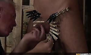 Young twink Jakwy Combe tormented on dick with clothespins