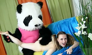 So many girls play with sex toys when they're all alone! But few of them involve their favorite stuffed animals in xxx sex play. This good-looking and salacious teen chick has a big panda bear, who has an impressive pink strap on dildo. Now imagine them h