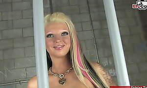Skinny blonde Teen with small tits fucks in a prison cell